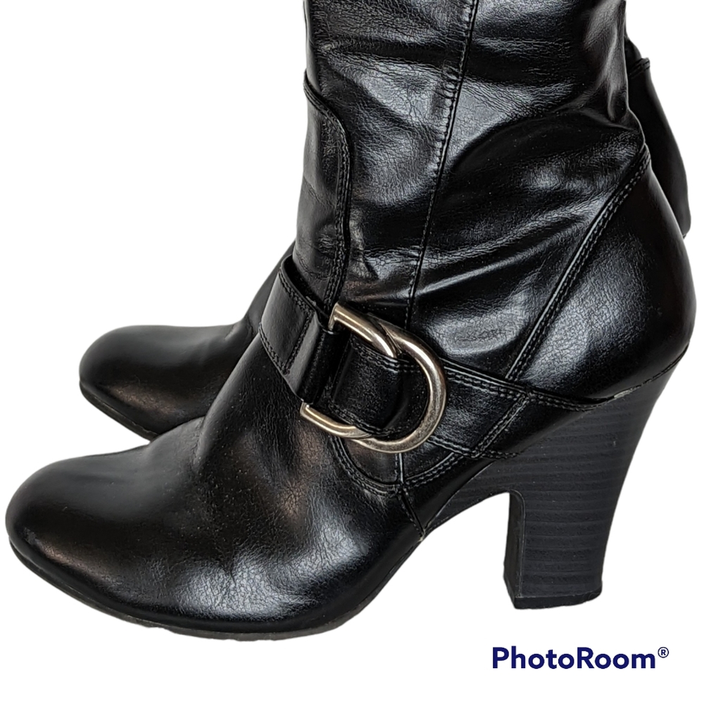 American Eagle Outfitters Boots Womens Sz 8.5 Black Faux Leather Silver Buckles - Picture 12 of 16